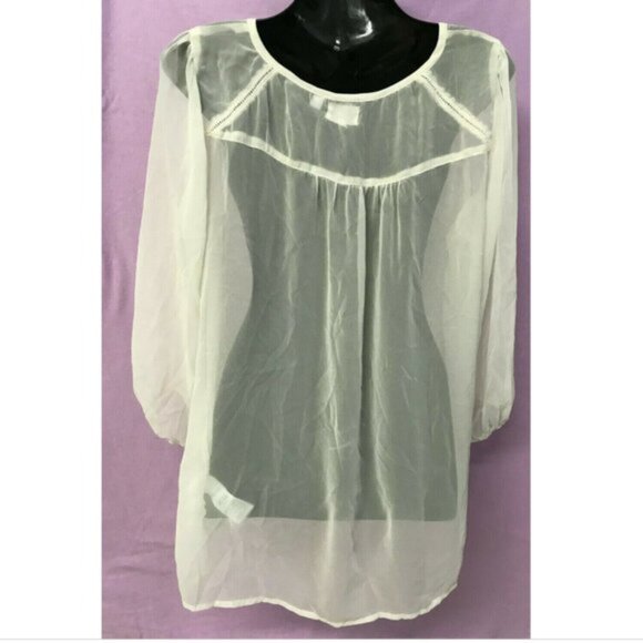 Peppercorn Delicate Sheer Ivory Long Sleeve Poet Blouse with Smocking Detail - Picture 6 of 6